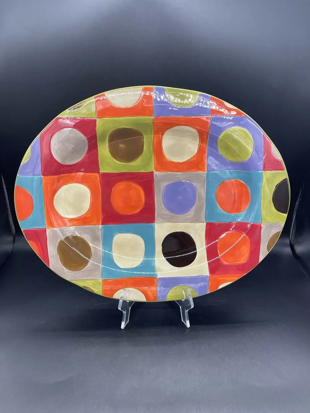 Pier 1 Urban Dot Hand Painted Earthenware Platter 16”